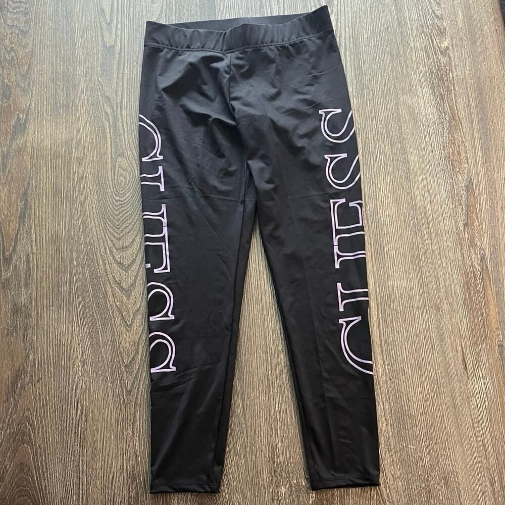 NWOT Guess Crop Leggings High Rise Elastic Waist Pull-On Logo Print Black Size M